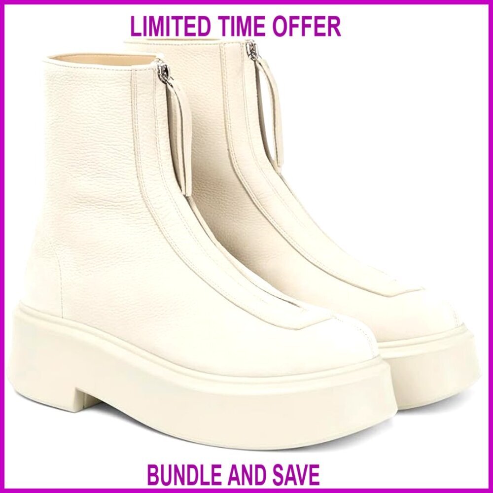 Platform Ankle Boots Front Zip Round Toe Chunky Heel Winter Booties